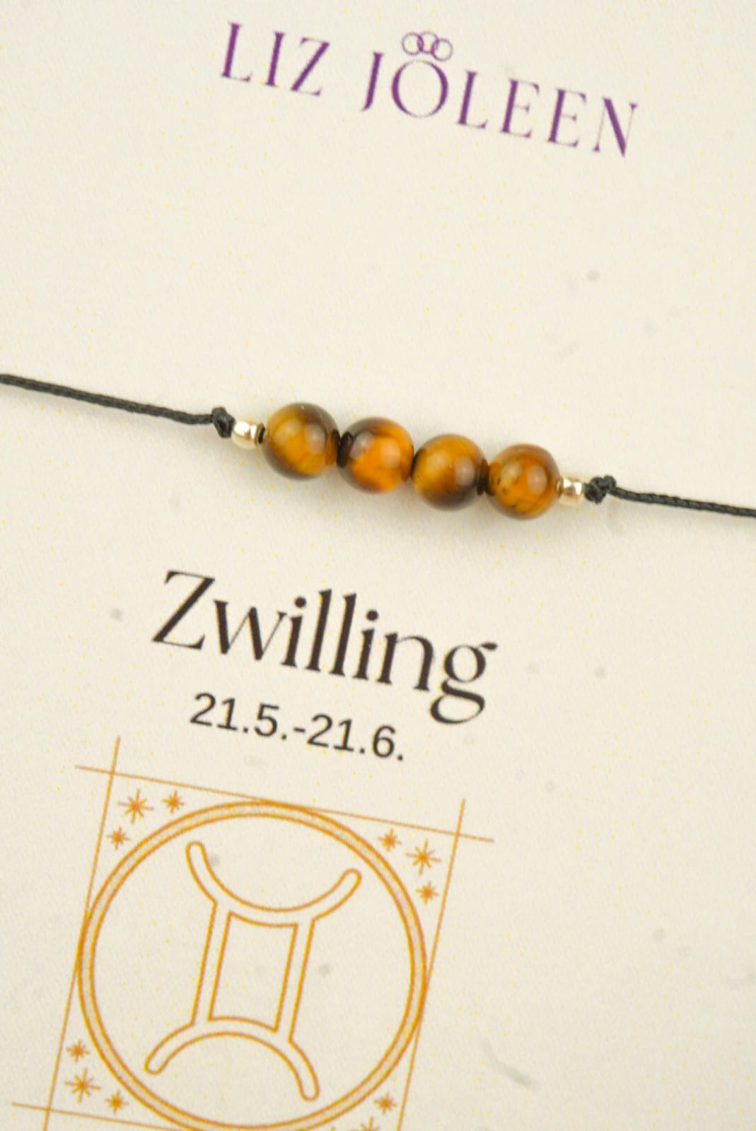 Zwilling Sternzeichen Armband - Tigerauge Edelstein
