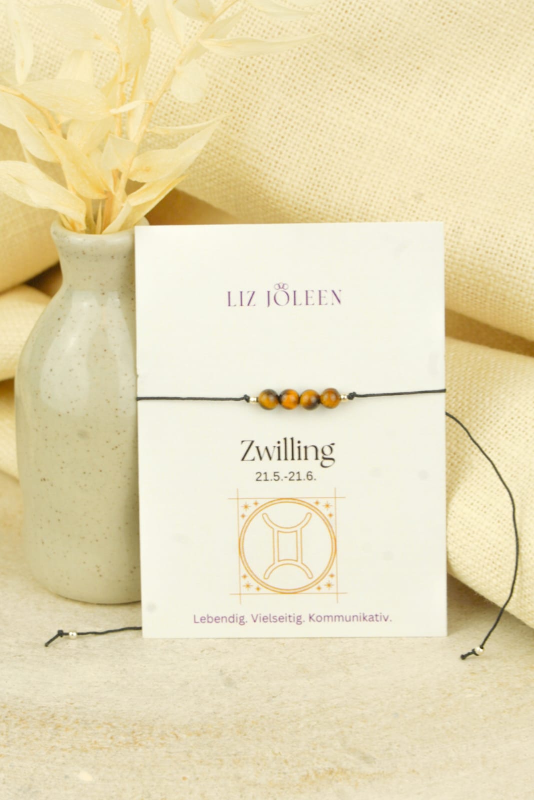 Zwilling Sternzeichen Armband - Tigerauge Edelstein