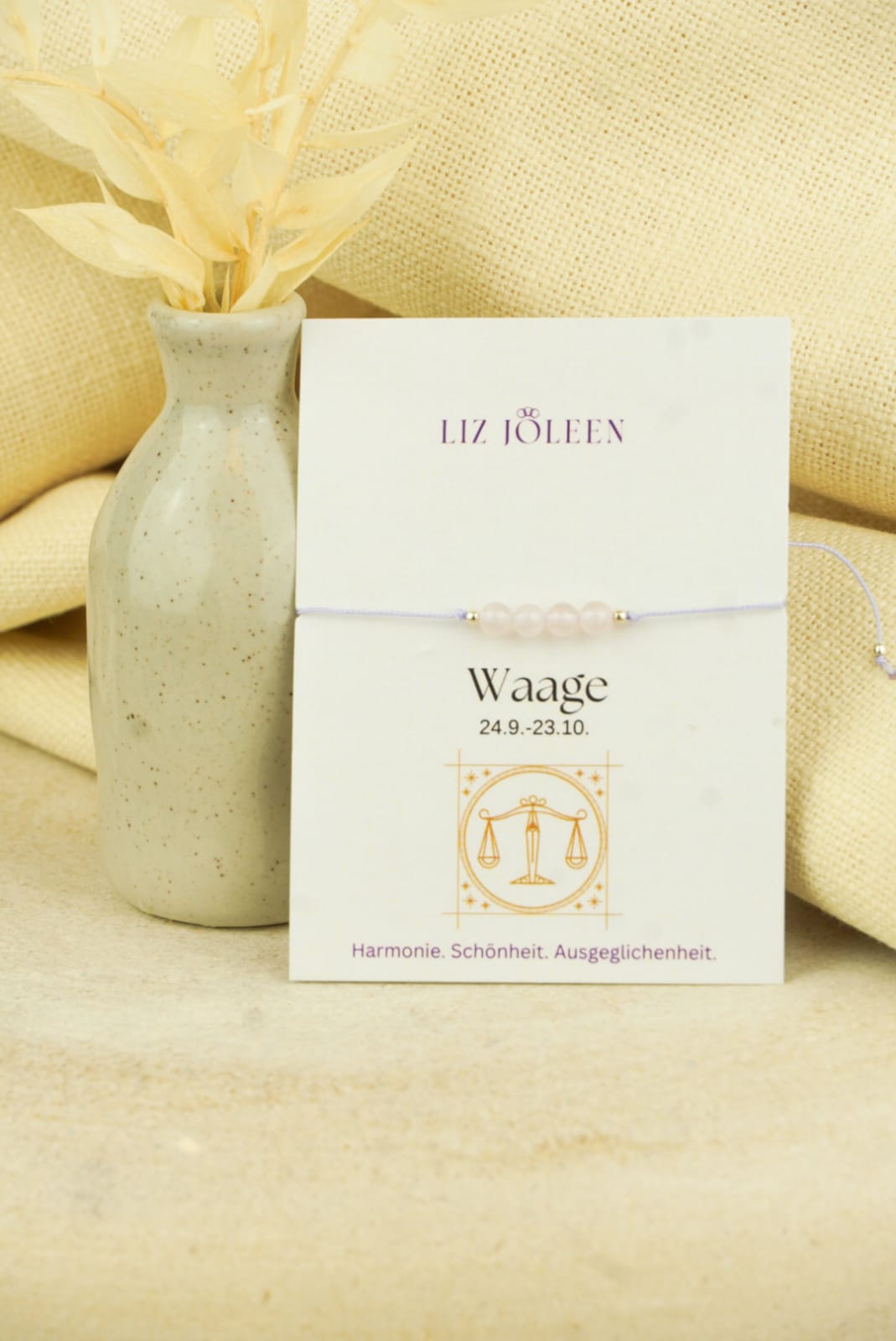 Waage Sternzeichen Armband - Rosenquarz Edelstein