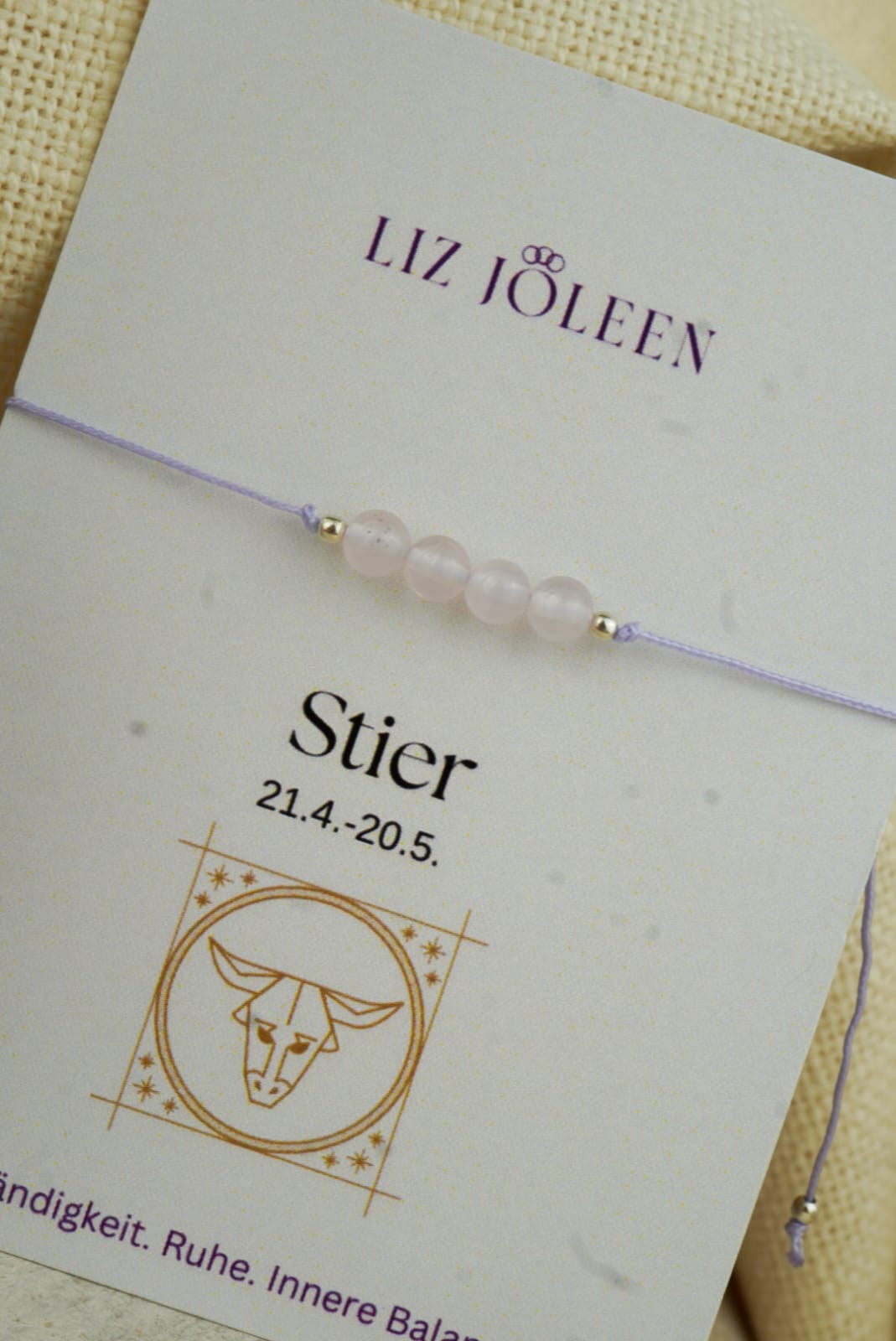 Stier Sternzeichen Armband - Rosenquarz Edelstein